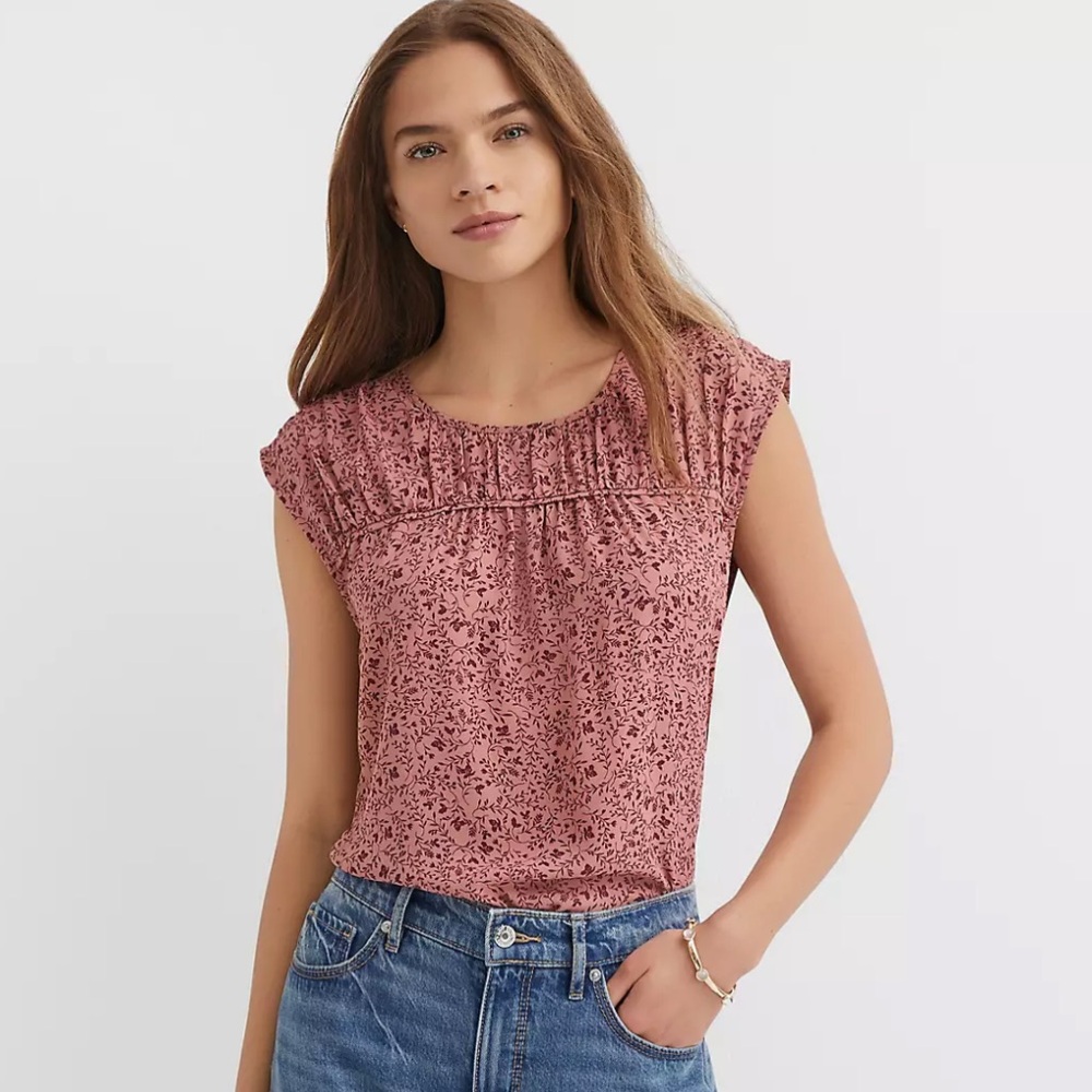 LOFT Floral Cap Sleeve Mixed Media Blouse